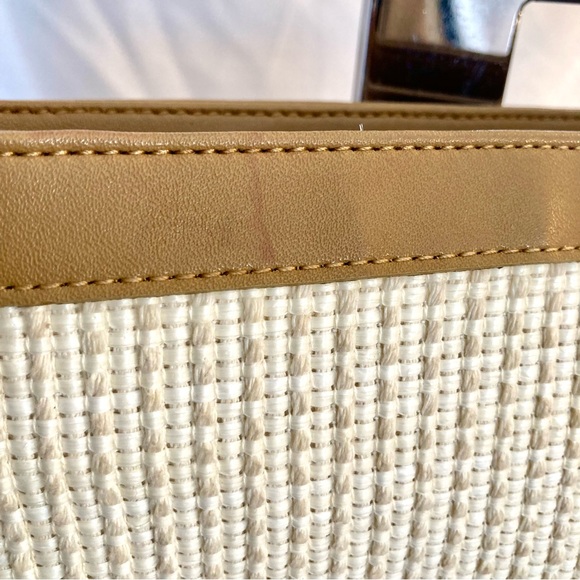 🌼Fossil vintage leather & woven straw shoulder bag w/key fob & pink plaid lining - Picture 9 of 9